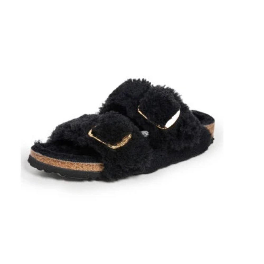 NIB Birkenstock Arizona big buckle teddy rivet black/gold
